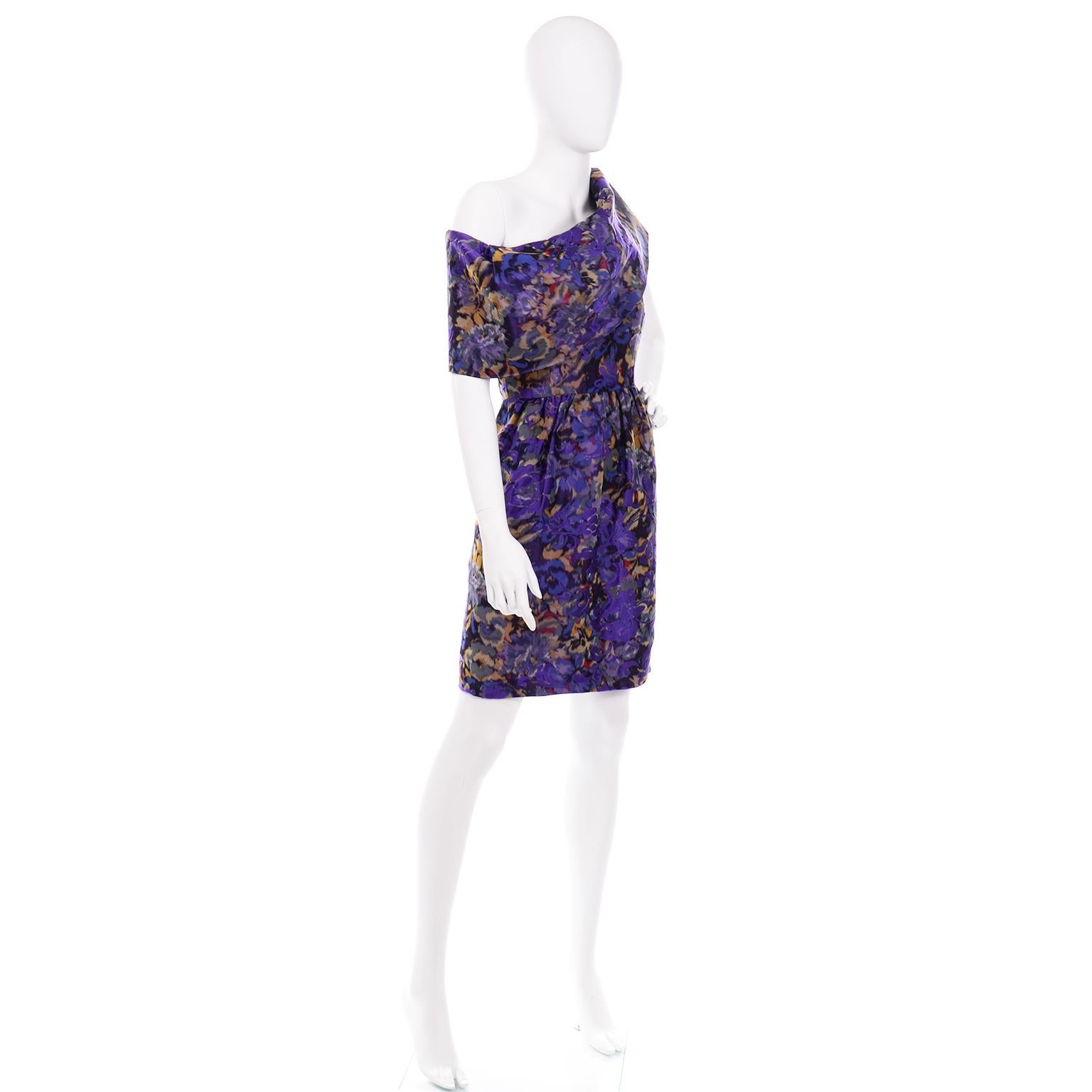 Women's Oscar de la Renta Purple Floral Silk Runway Dress Fall 2007