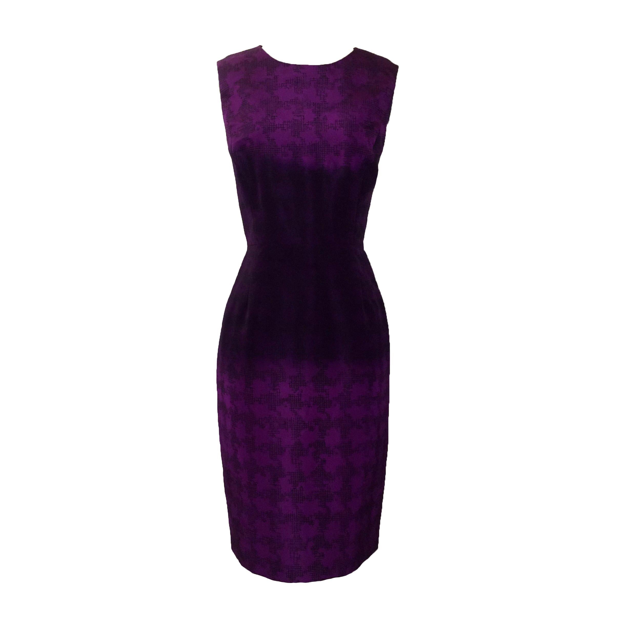 Oscar de la Renta Purple Ombre Houndstooth Check Silk Cocktail Dress For Sale