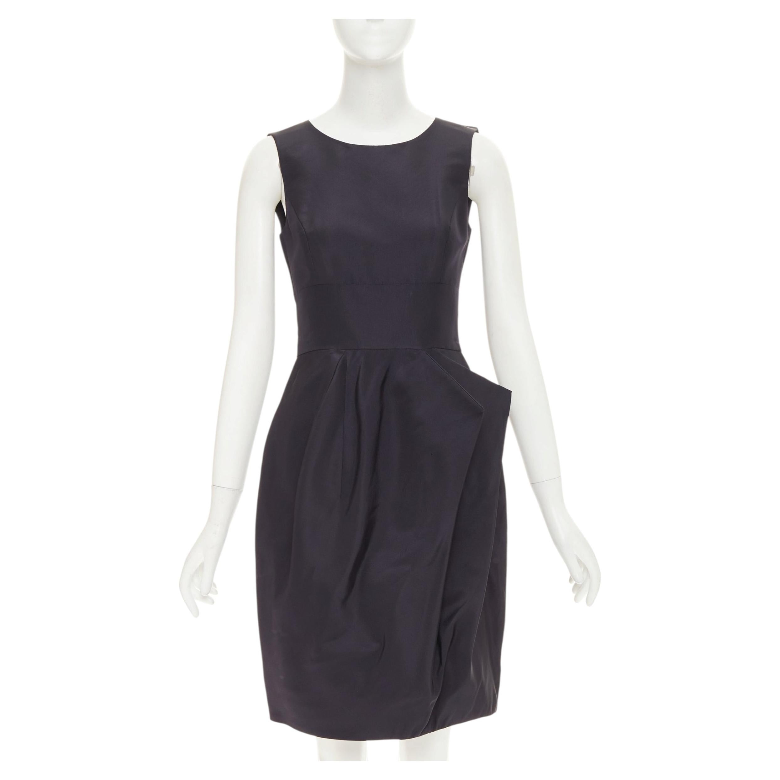 OSCAR DE LA RENTA R015 pleated side tulip skirt navy silk faille dress US0 XXS For Sale