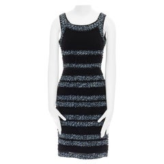 OSCAR DE LA RENTA R11 black wool blue tweed panelled cocktail dress US2 XS