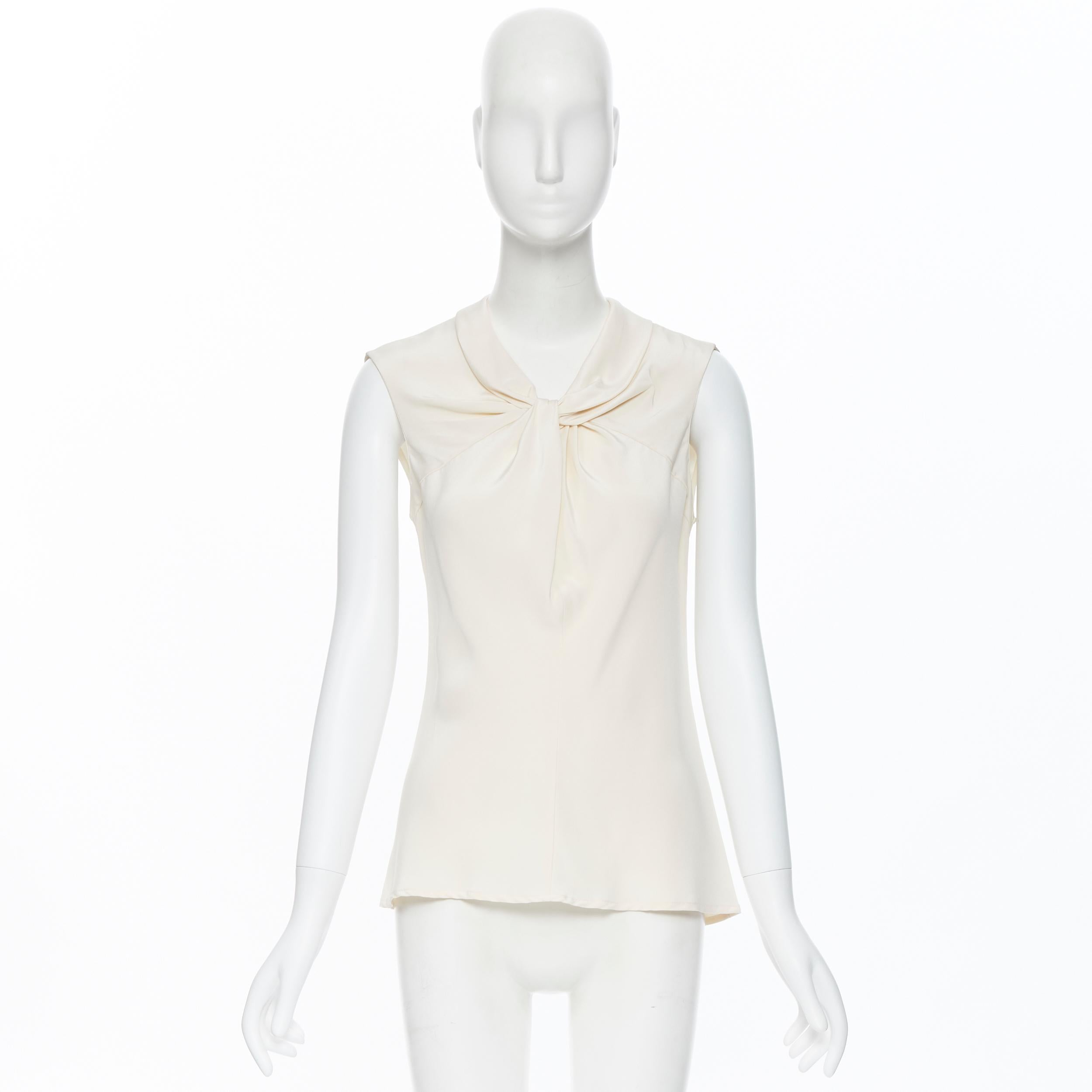 Beige OSCAR DE LA RENTA R13 100% silk beige cream knot neckline sleeveless top US4