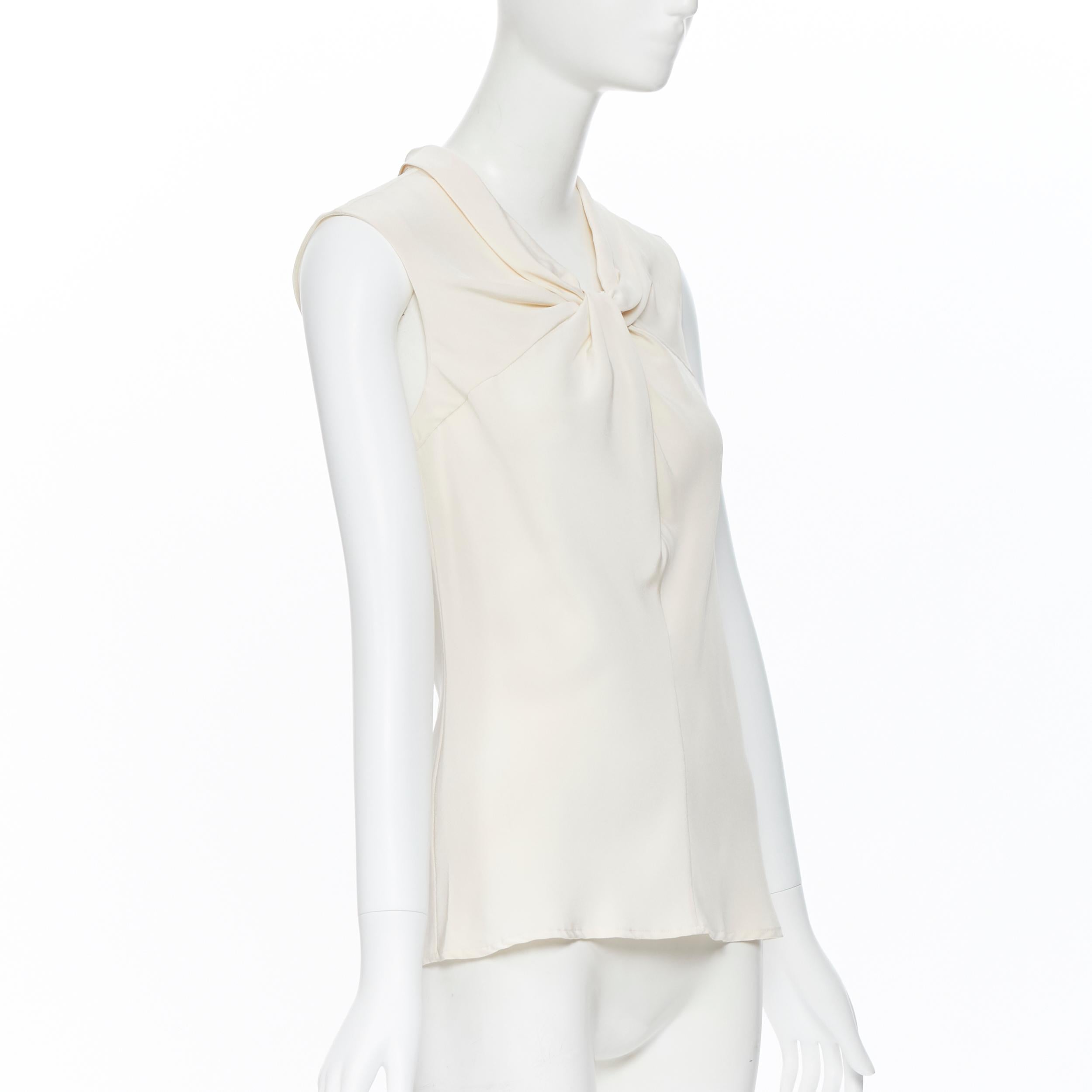 Women's OSCAR DE LA RENTA R13 100% silk beige cream knot neckline sleeveless top US4