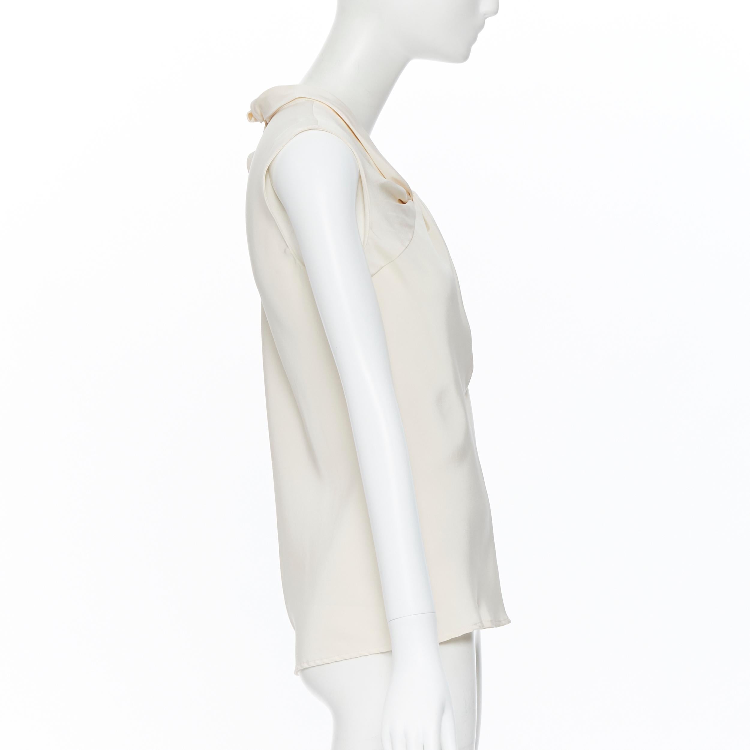 OSCAR DE LA RENTA R13 100% silk beige cream knot neckline sleeveless top US4 1