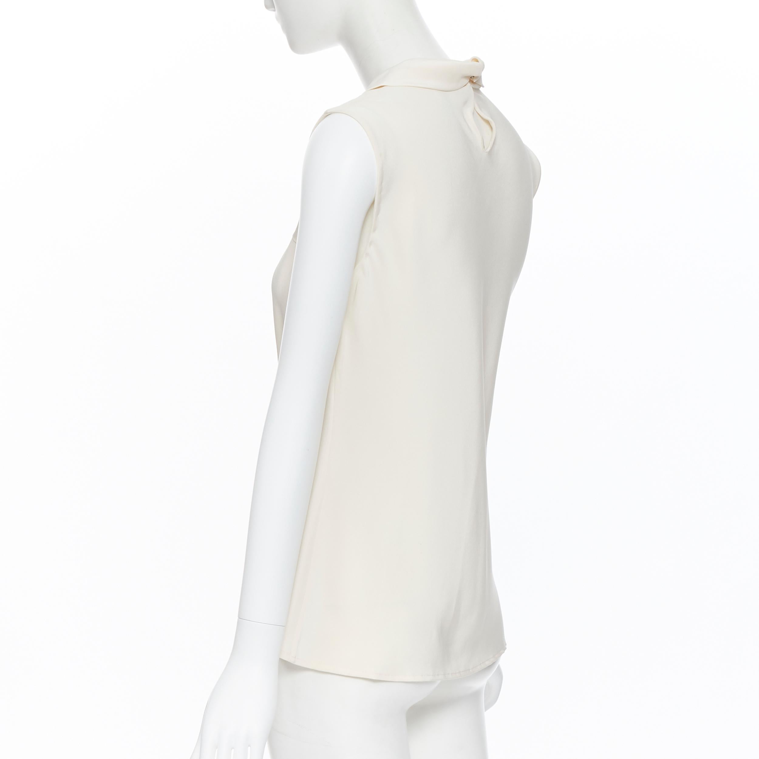 OSCAR DE LA RENTA R13 100% silk beige cream knot neckline sleeveless top US4 2