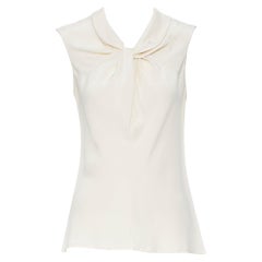 OSCAR DE LA RENTA R13 100% silk beige cream knot neckline sleeveless top US4
