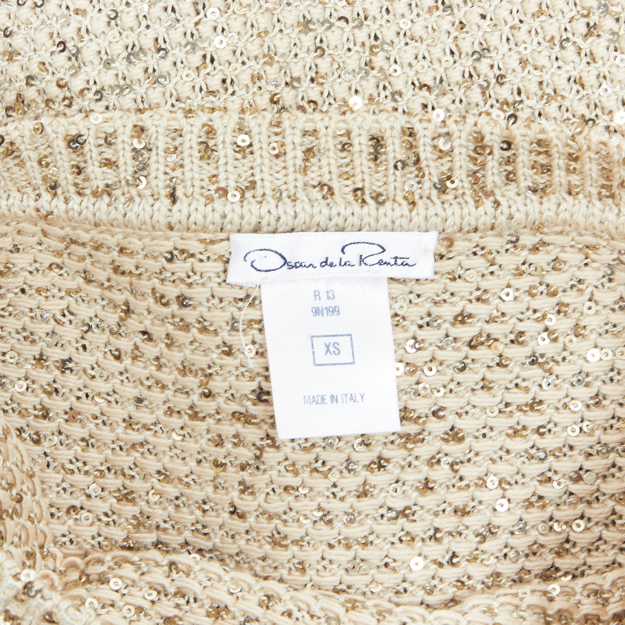 OSCAR DE LA RENTA R13 gold sequins silk cotton short sleeve sweater top XS 2