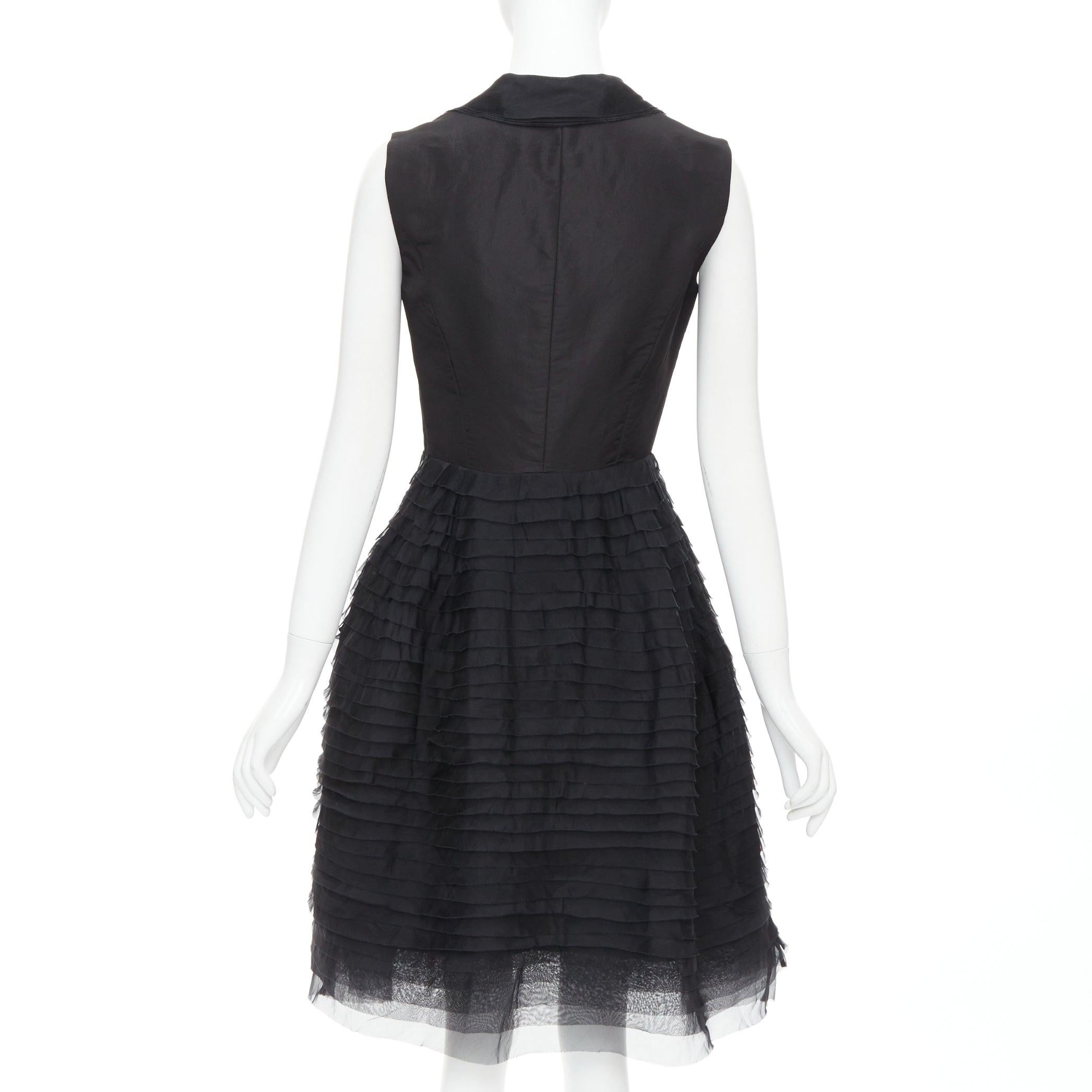 Oscar De La Renta R14 100% soie noir col en pointe robe bouffante à volants US4 S Pour femmes en vente