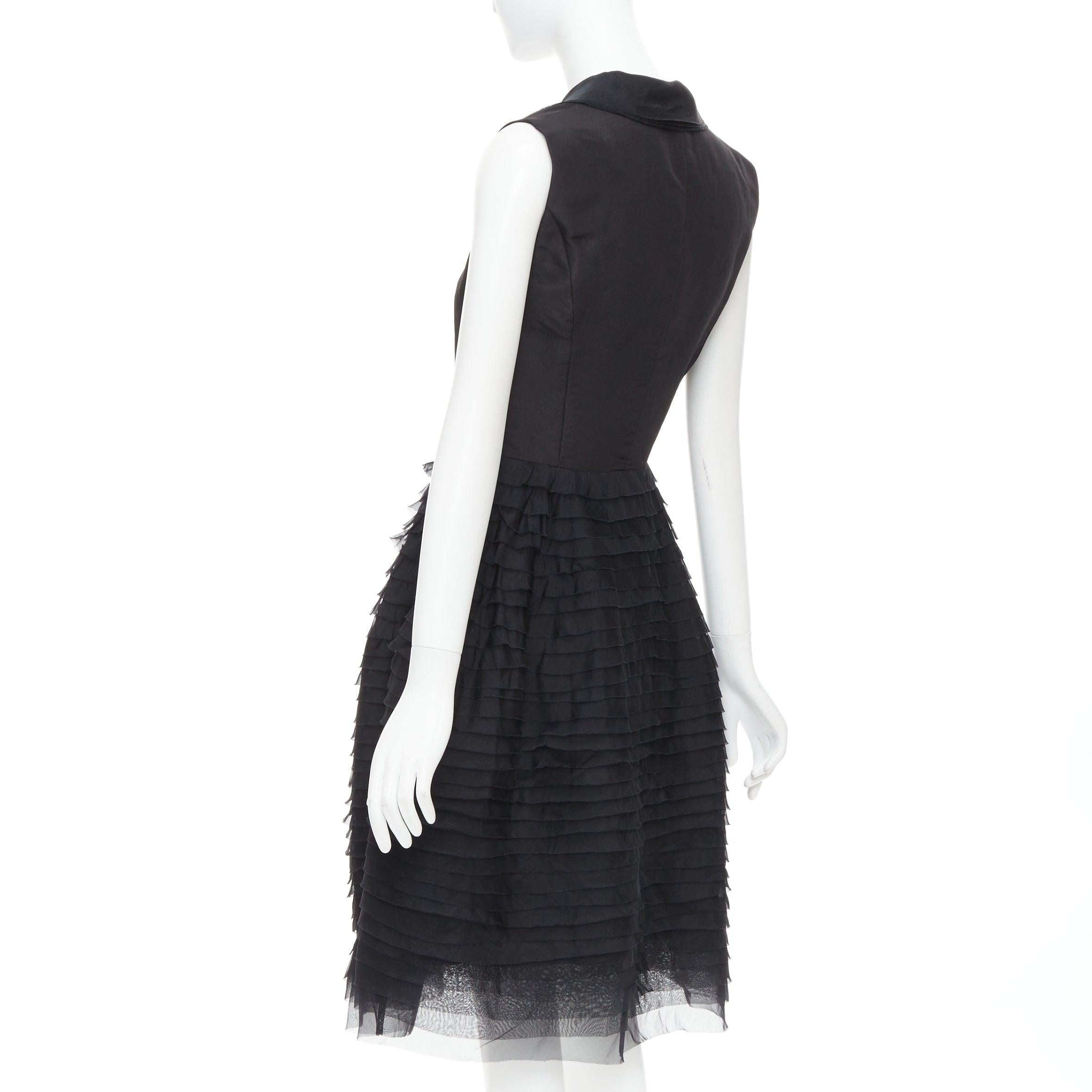 Oscar De La Renta R14 100% soie noir col en pointe robe bouffante à volants US4 S en vente 1