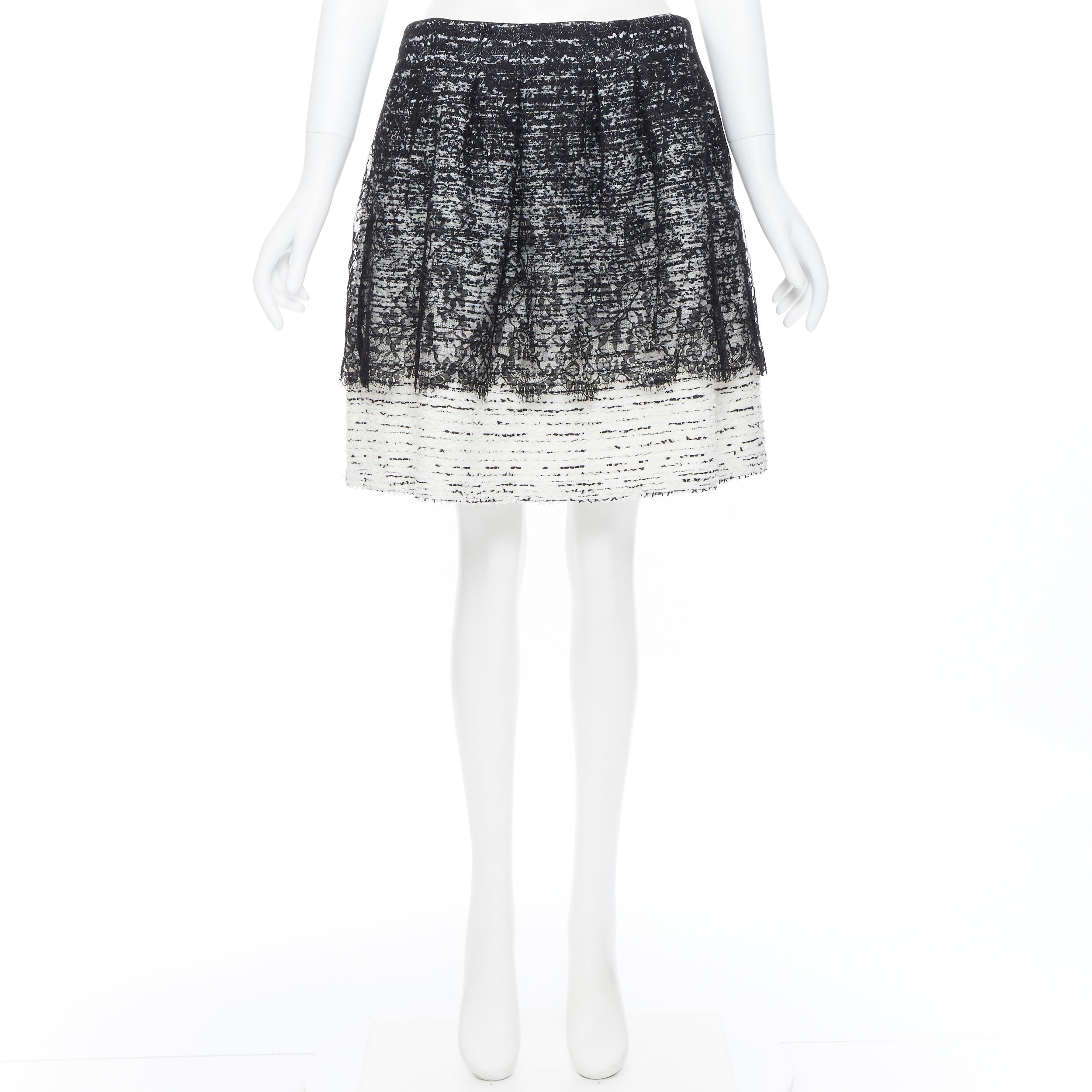 OSCAR DE LA RENTA R15 black white gradient tweed lace overlay mini ...