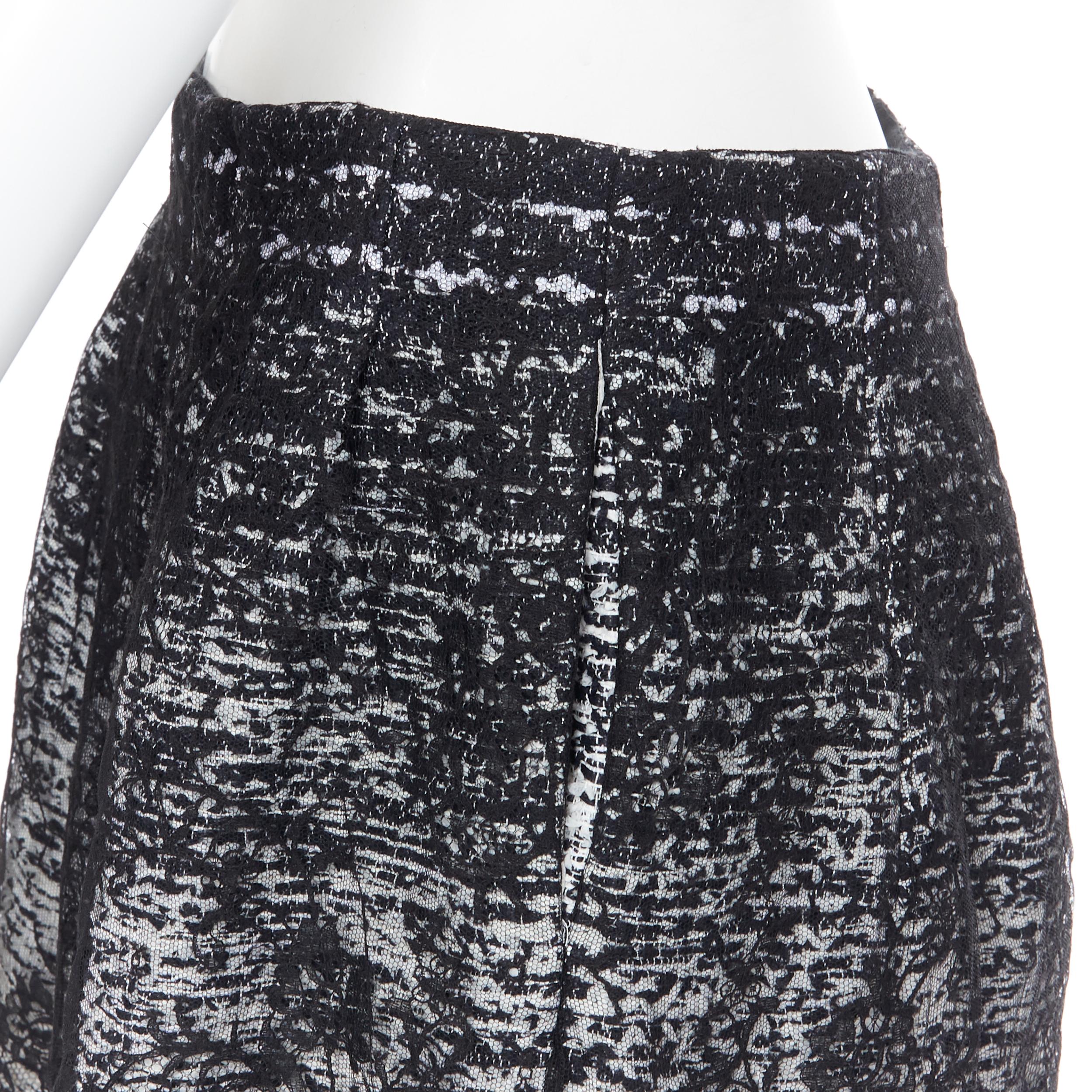 OSCAR DE LA RENTA R15 black white gradient tweed lace overlay mini skirt US10 1
