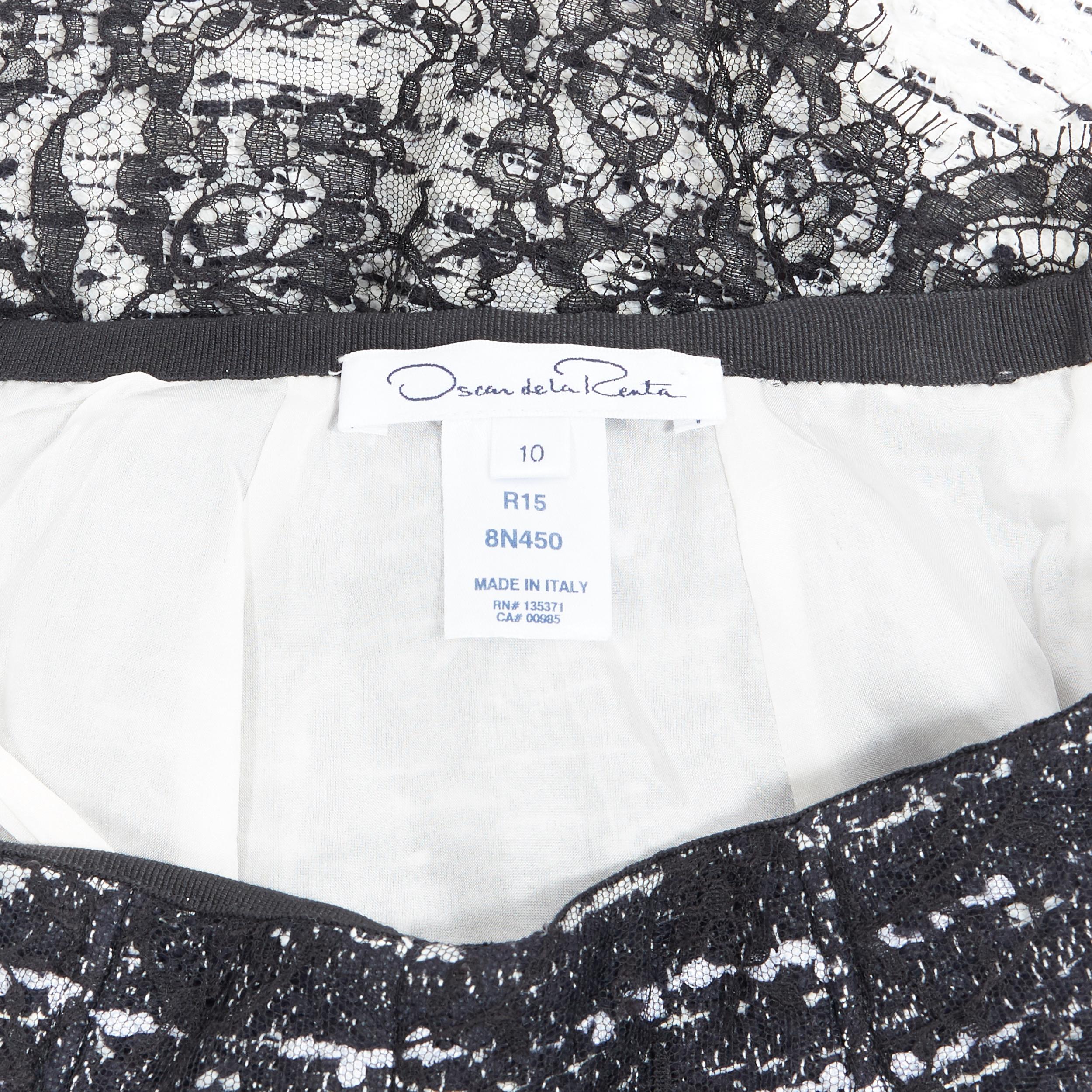 OSCAR DE LA RENTA R15 black white gradient tweed lace overlay mini skirt US10 2