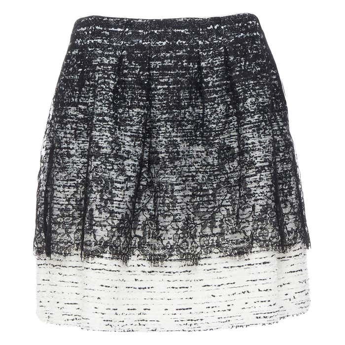 OSCAR DE LA RENTA R15 black white gradient tweed lace overlay mini ...