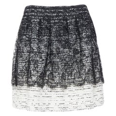 OSCAR DE LA RENTA R15 black white gradient tweed lace overlay mini skirt US10