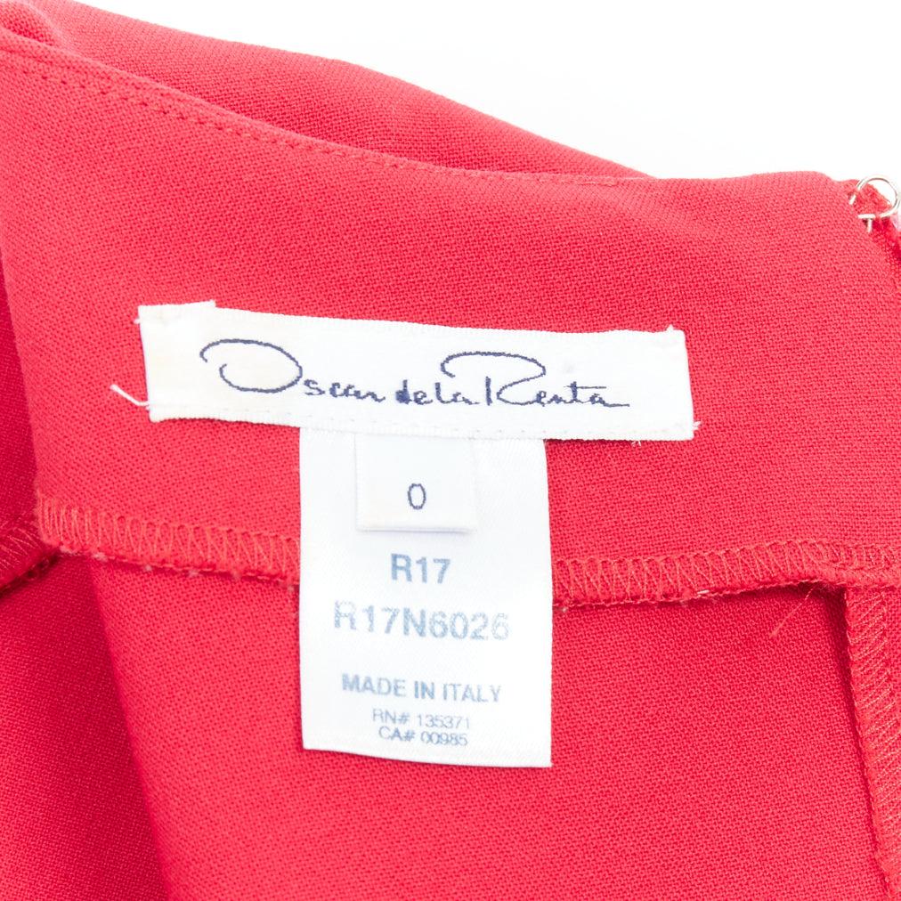 OSCAR DE LA RENTA R17 virgin wool blend slit neck pleated belted dress US0 XS For Sale 4