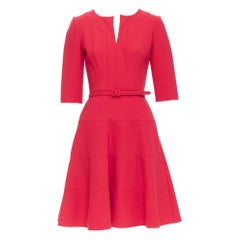 Oscar De La Renta R17, abito in misto lana vergine con collo a fessura e cintura a pieghe US0 XS