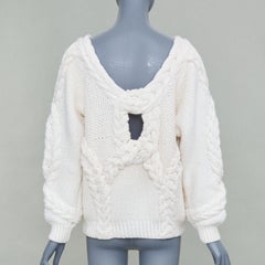 OSCAR DE LA RENTA R19 cream merino wool cable  low back sweater S