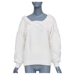 OSCAR DE LA RENTA R19 cream merino wool cable  low back sweater S