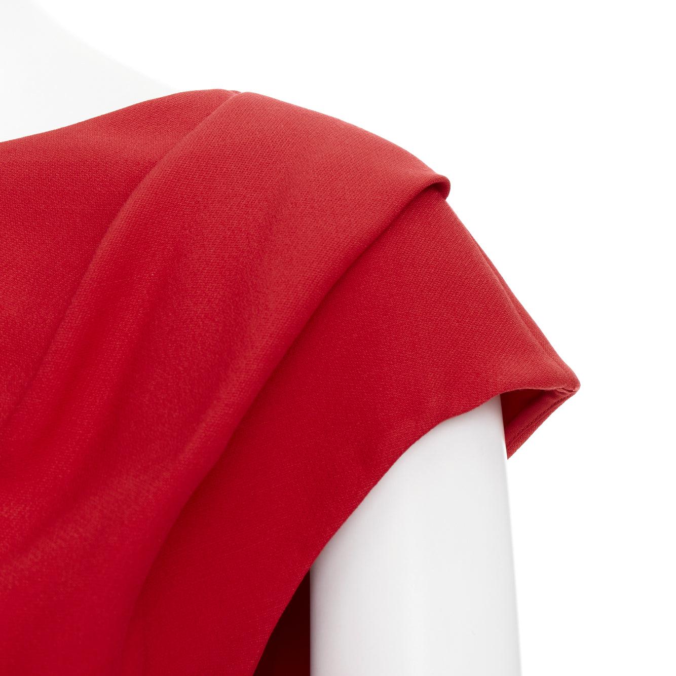 OSCAR DE LA RENTA R19 red wool silk cap sleeve belted sheath dress US8 L For Sale 3