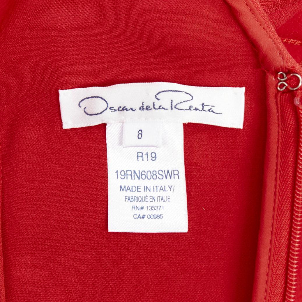 OSCAR DE LA RENTA R19 red wool silk cap sleeve belted sheath dress US8 L For Sale 4