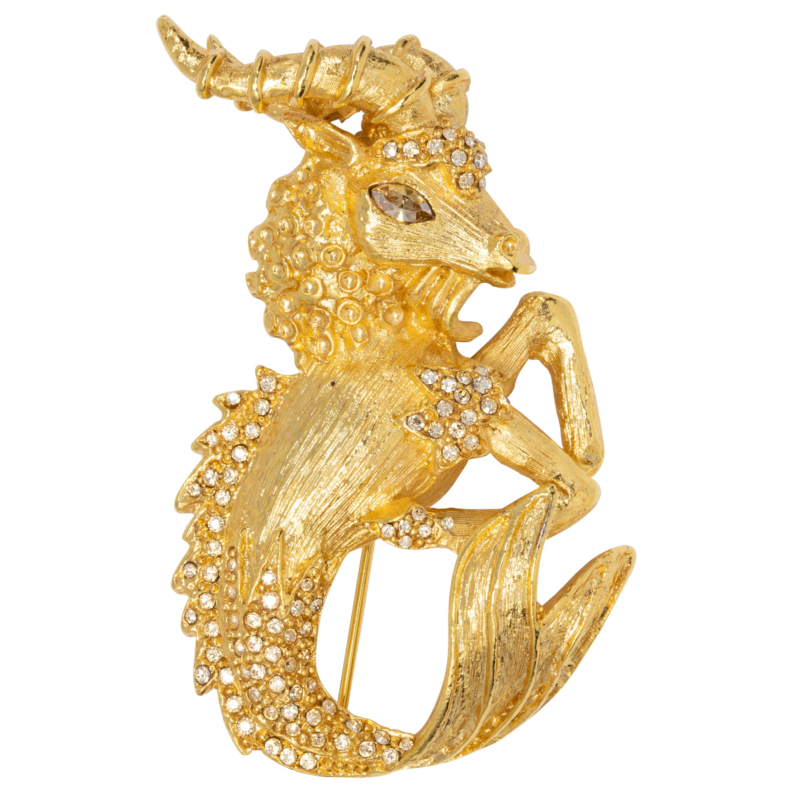 Oscar de la Renta Gold Ram Pin Brooch, with Gold Shadow Swarovski Crystals