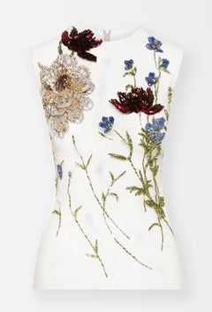 Oscar De La Renta Raro Top ricamato con perline e fiori Sz US4