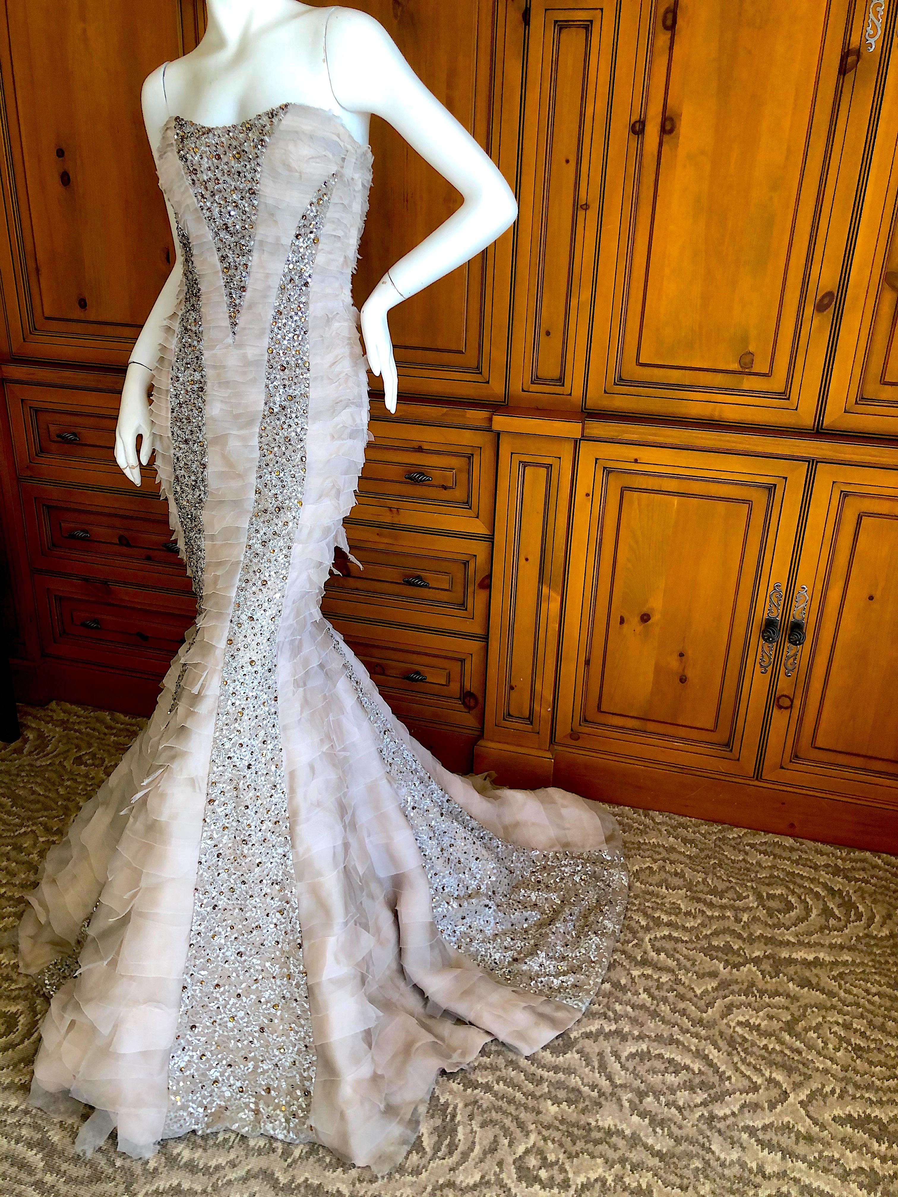 Oscar de la Renta Raw Edge Embellished Layered Mermaid Dress w Inner Corset Sz 2 For Sale 4