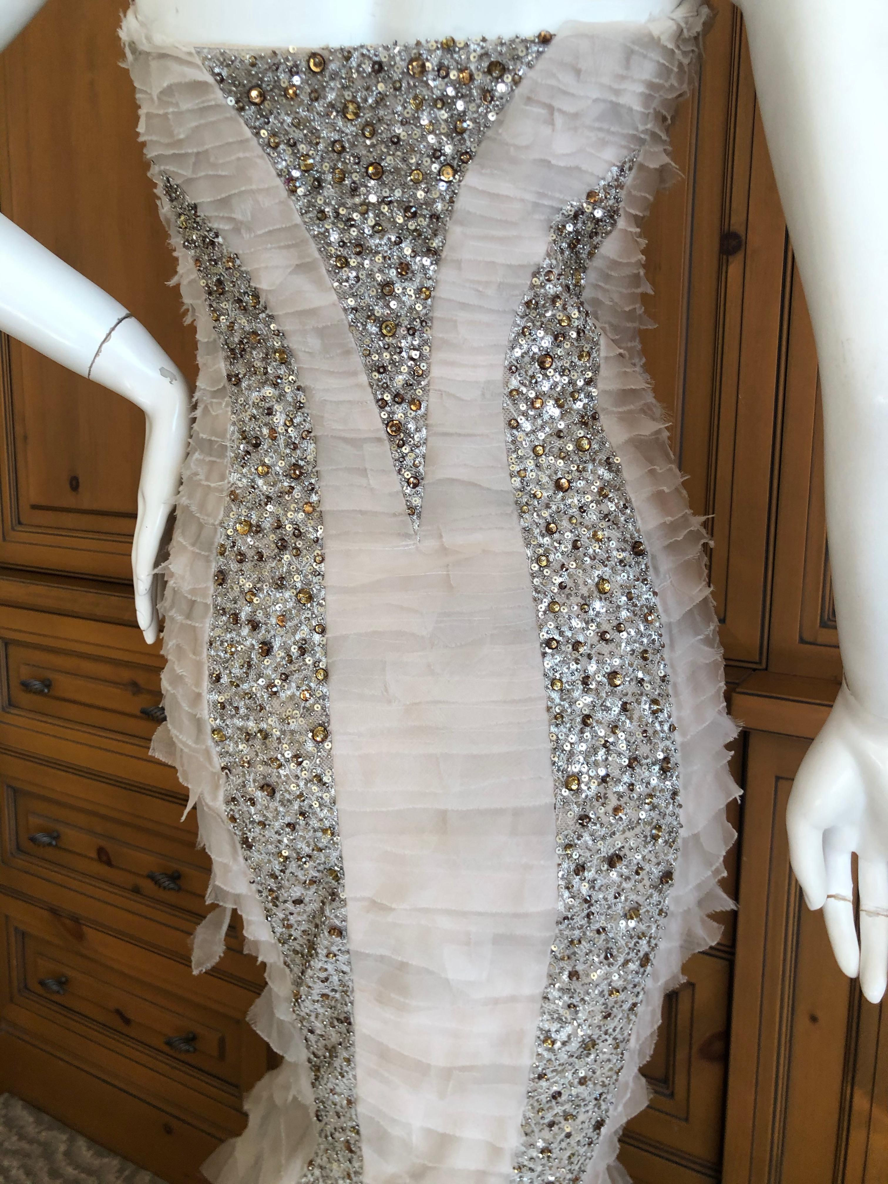 Women's Oscar de la Renta Raw Edge Embellished Layered Mermaid Dress w Inner Corset Sz 2 For Sale