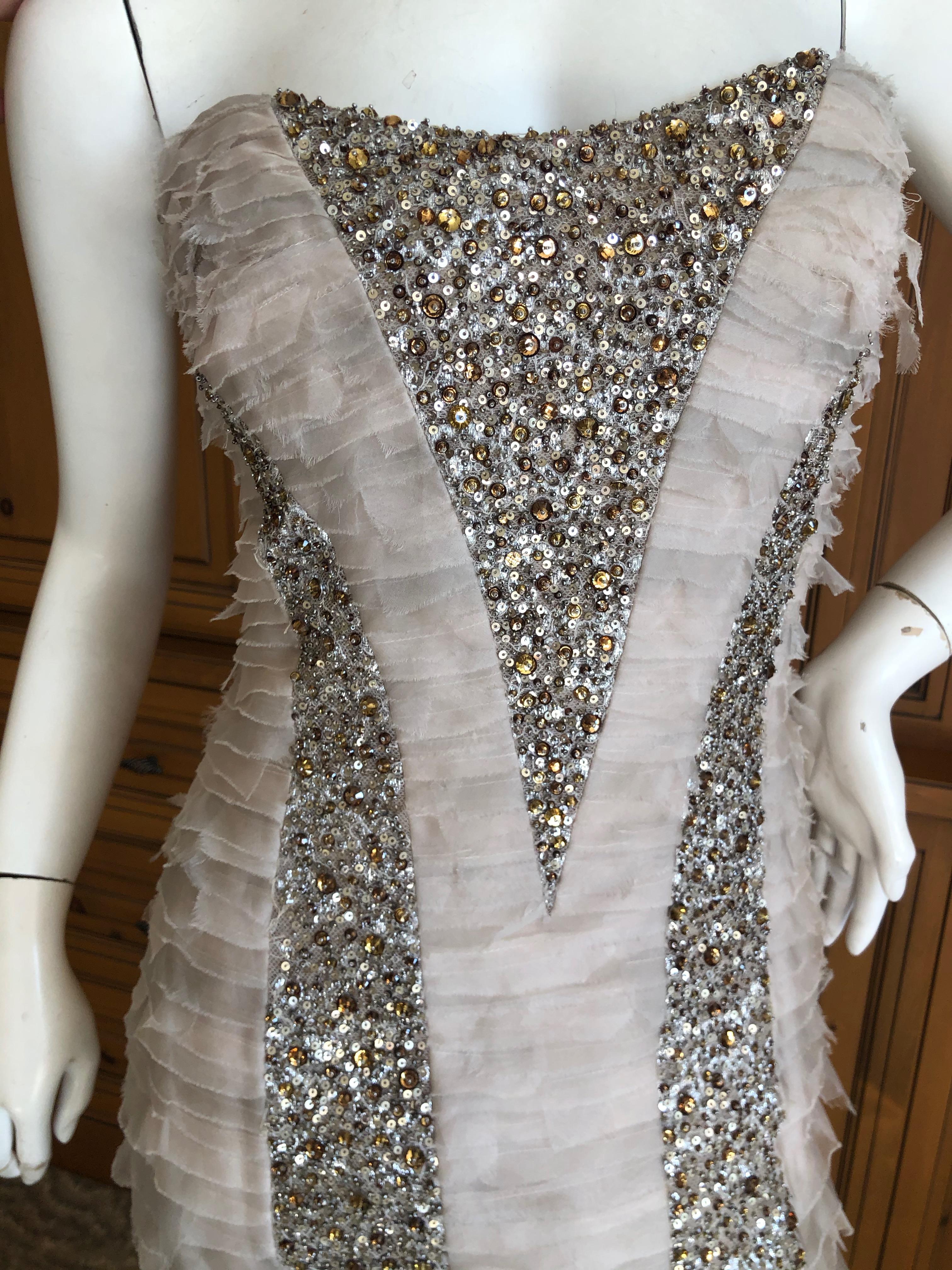 Oscar de la Renta Raw Edge Embellished Layered Mermaid Dress w Inner Corset Sz 2 For Sale 2