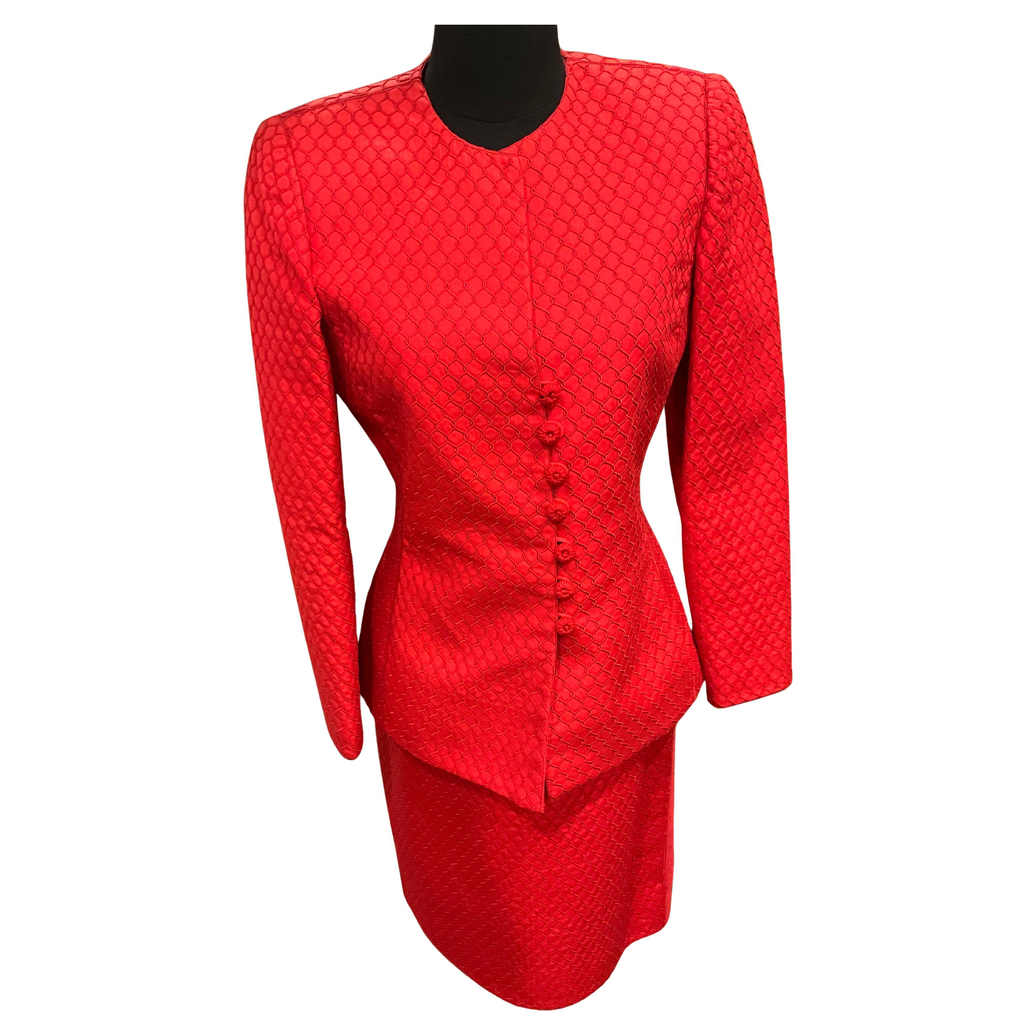 Oscar De La Renta - Completo rosso con gonna a due pezzi in vendita