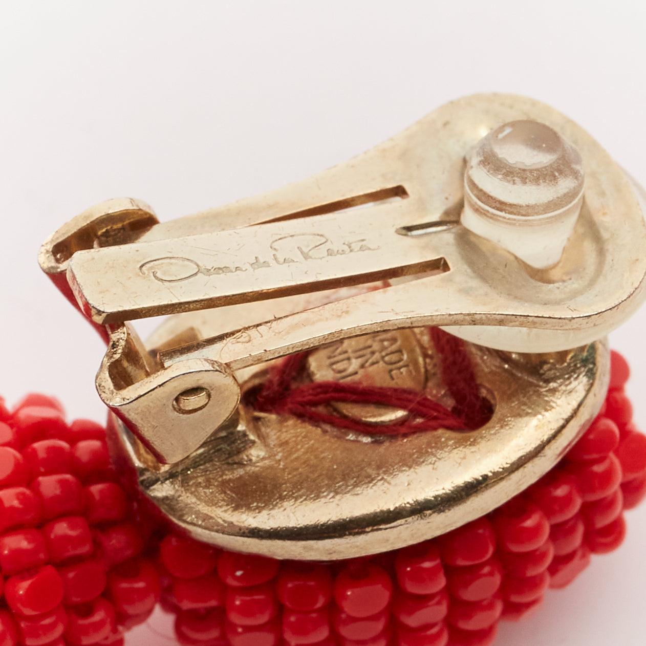 OSCAR DE LA RENTA red beaded tassel dangling chandelier clip on earrings pair For Sale 3