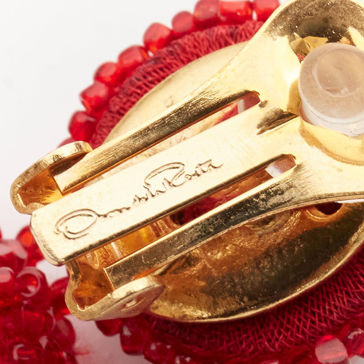 OSCAR DE LA RENTA red beaded tassel fringe hoop dangling clip on earrings pair For Sale 3