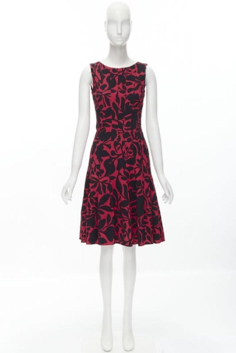 Oscar De La Renta - abito svasato con stampa floreale rosso nero XS in vendita 5