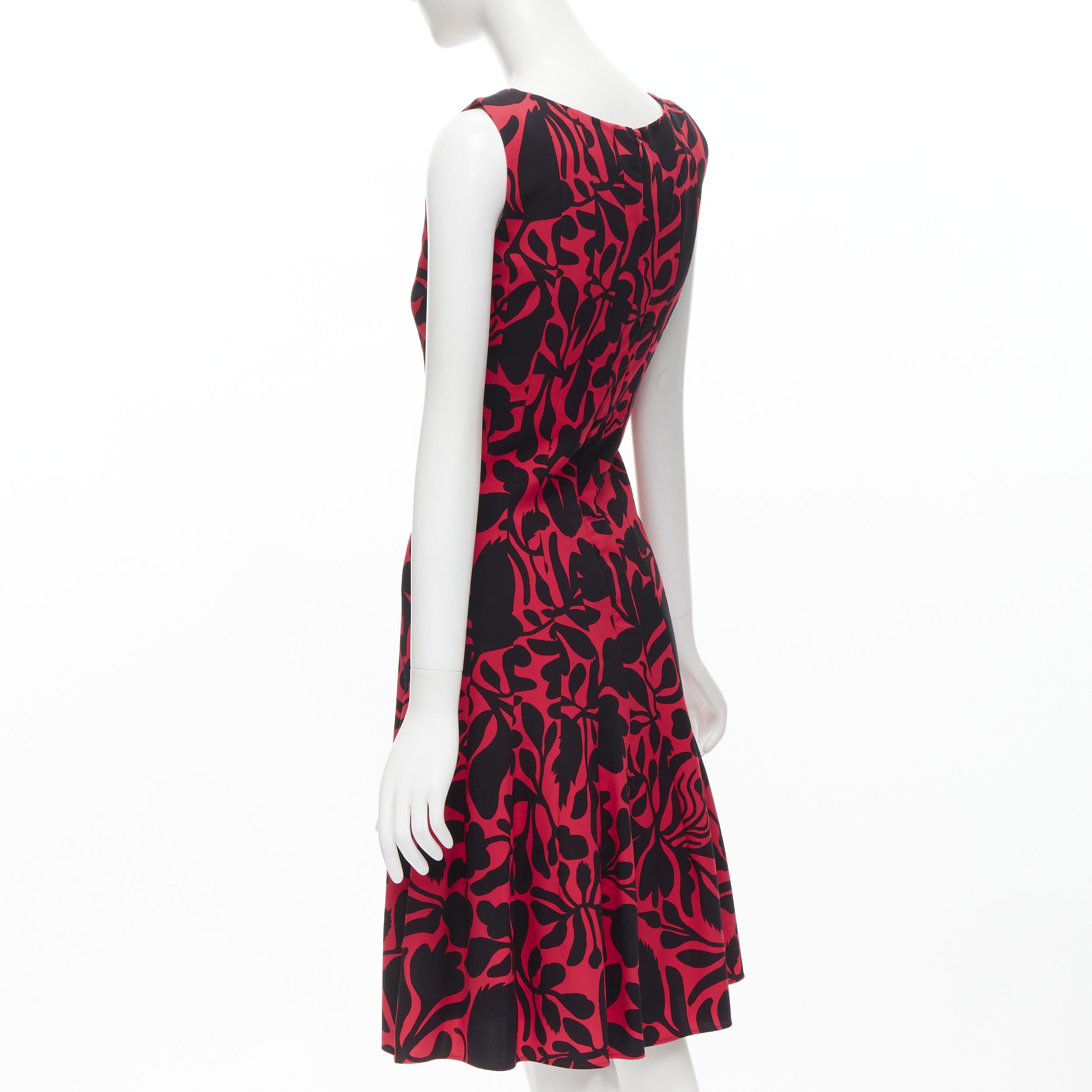 OSCAR DE LA RENTA red black floral print panelled fit flared dress XS For Sale 1
