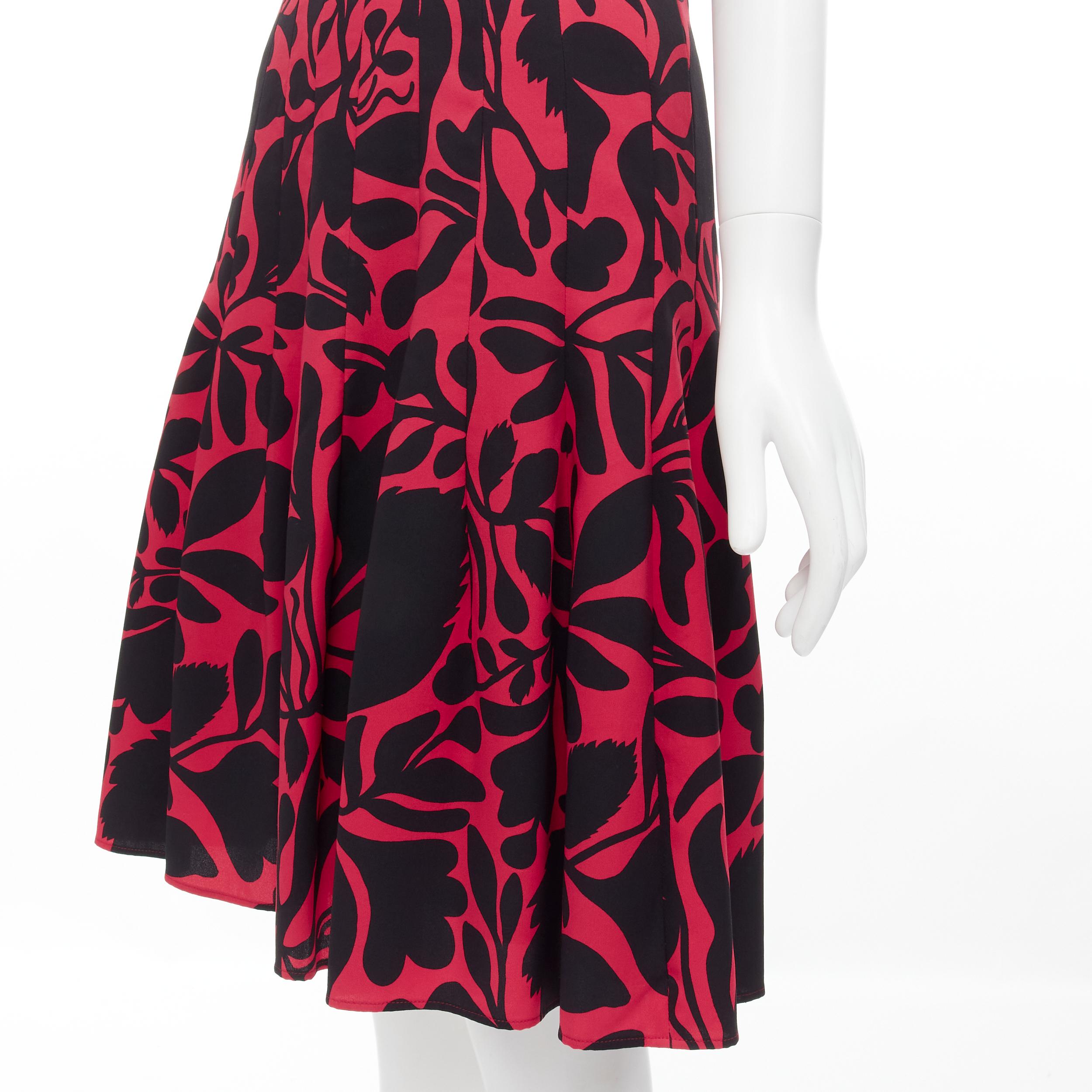 OSCAR DE LA RENTA red black floral print panelled fit flared dress XS For Sale 2