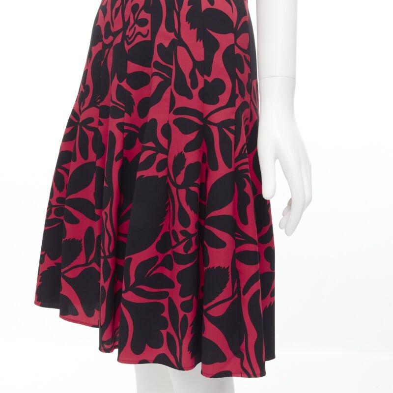 Oscar De La Renta - abito svasato con stampa floreale rosso nero XS in vendita 2