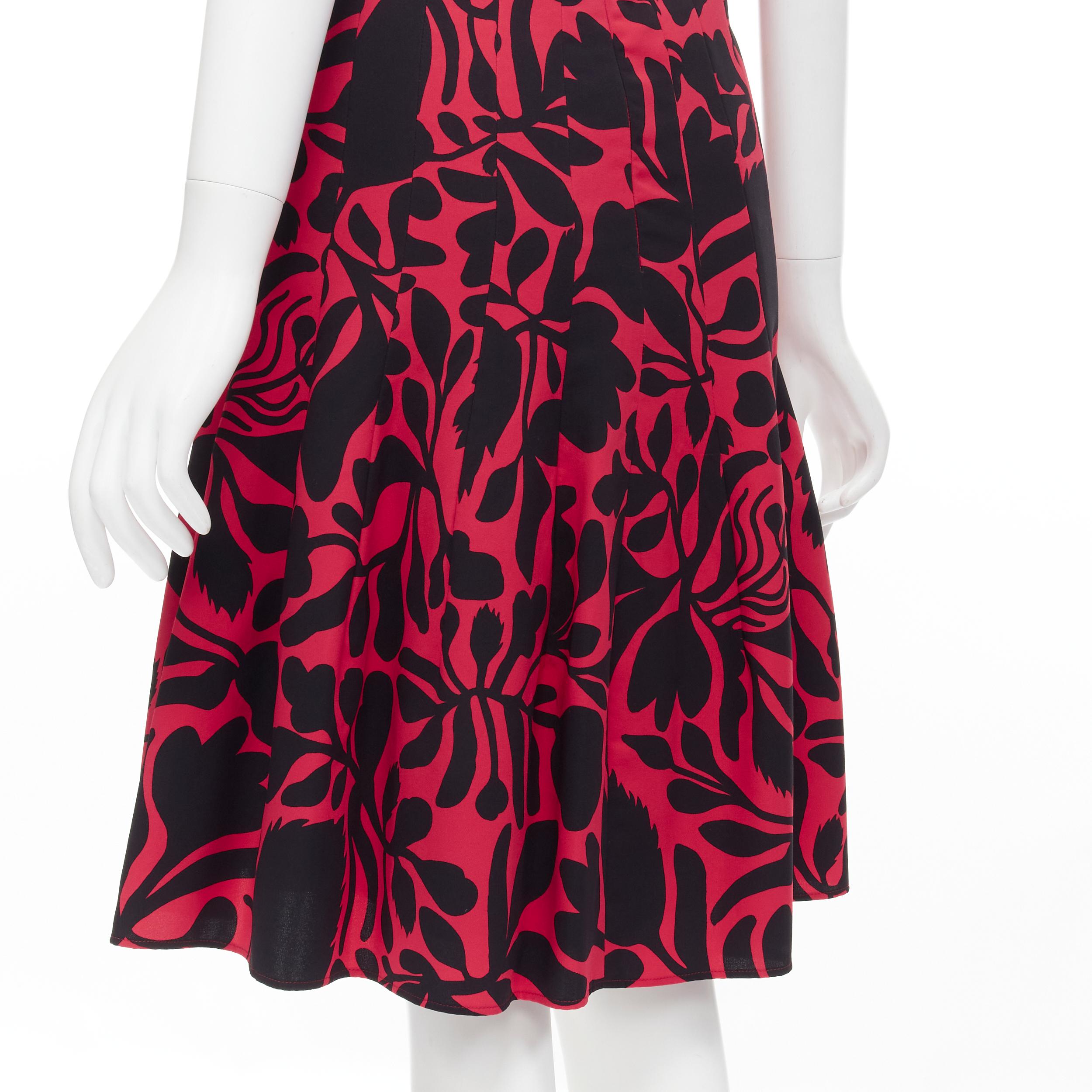 OSCAR DE LA RENTA red black floral print panelled fit flared dress XS For Sale 3