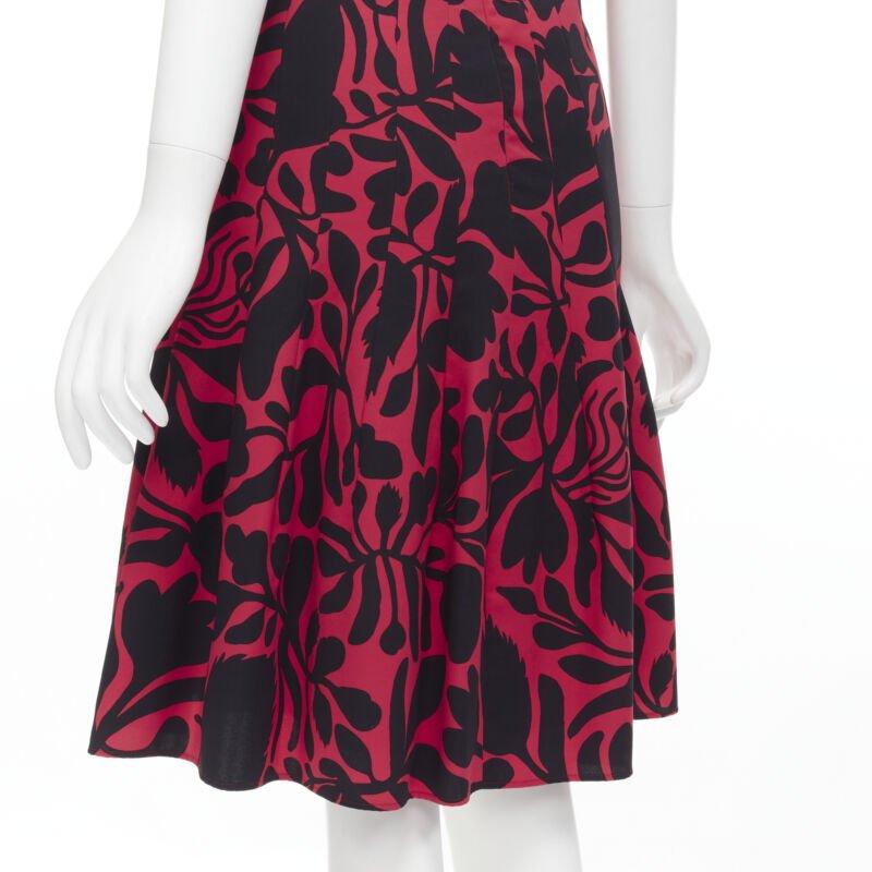 Oscar De La Renta - abito svasato con stampa floreale rosso nero XS in vendita 3