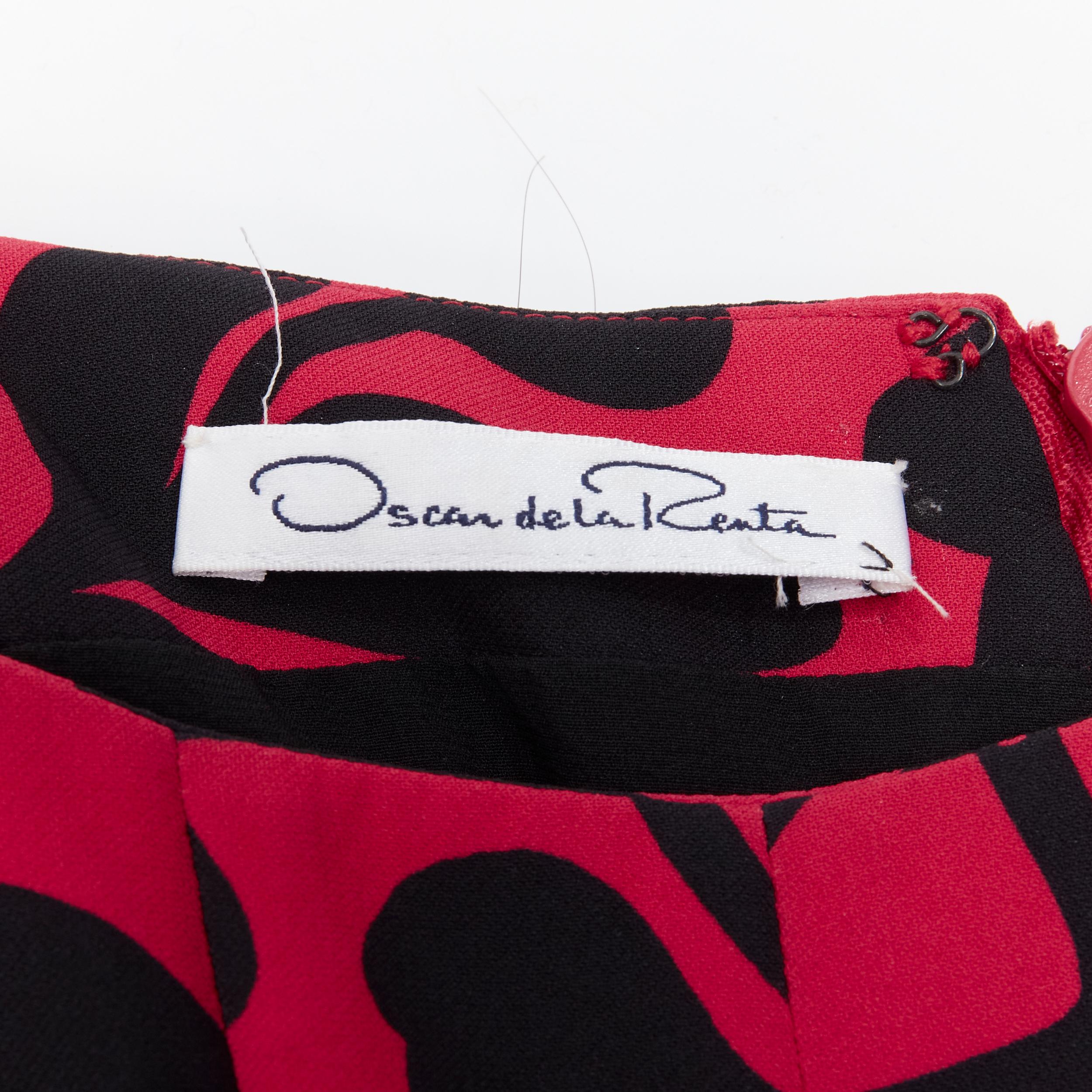 OSCAR DE LA RENTA red black floral print panelled fit flared dress XS For Sale 4