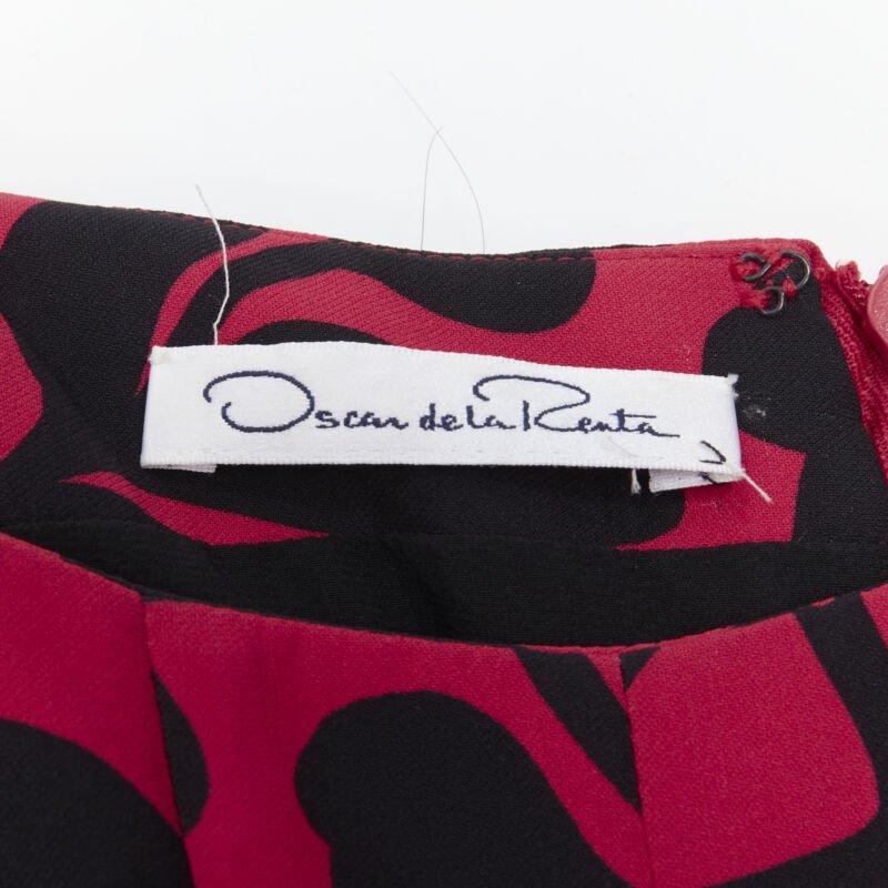 Oscar De La Renta - abito svasato con stampa floreale rosso nero XS in vendita 4