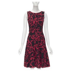 OSCAR DE LA RENTA red black floral print panelled fit flared dress XS