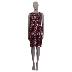 OSCAR DE LA RENTA red black silk SEQUIN & LEATHER Sheath Dress 0 XXS
