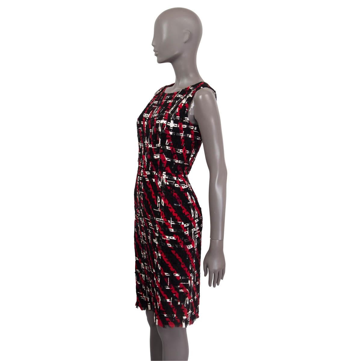OSCAR DE LA RENTA red black silk SEQUIN & LEATHER Sheath Dress 0 XXS In Excellent Condition For Sale In Zürich, CH