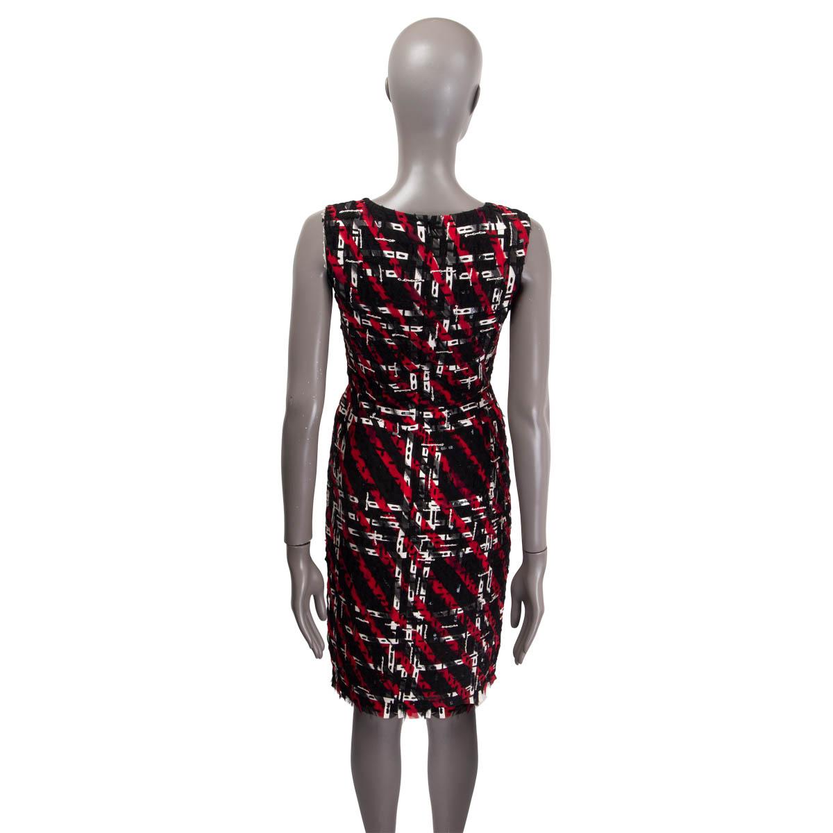 De las mujeres OSCAR DE LA RENTA vestido de seda roja y negra de SEQUIN & LEATHER 0 XXS en venta