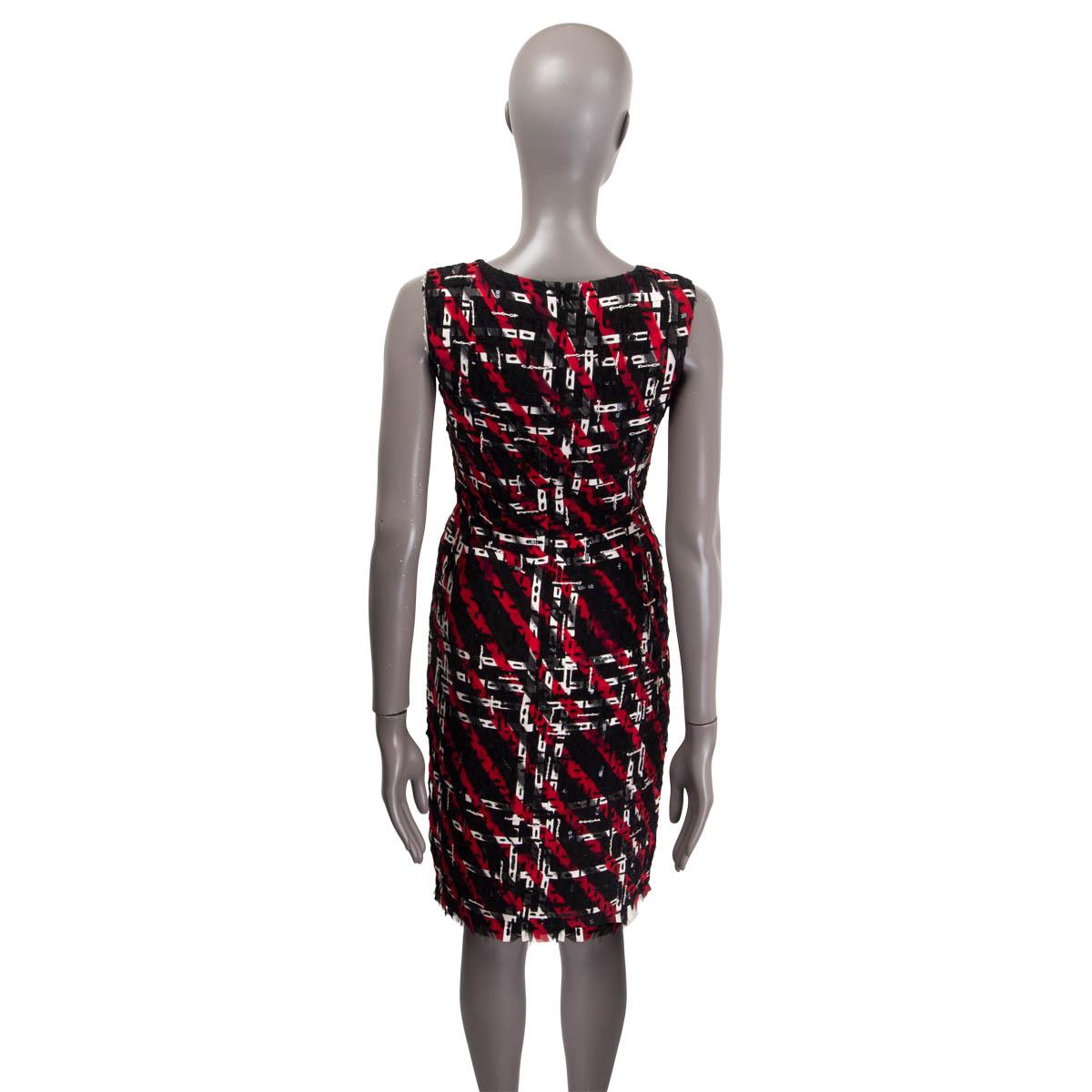 Women's OSCAR DE LA RENTA red black silk SEQUIN & LEATHER Sheath Dress 0 XXS For Sale