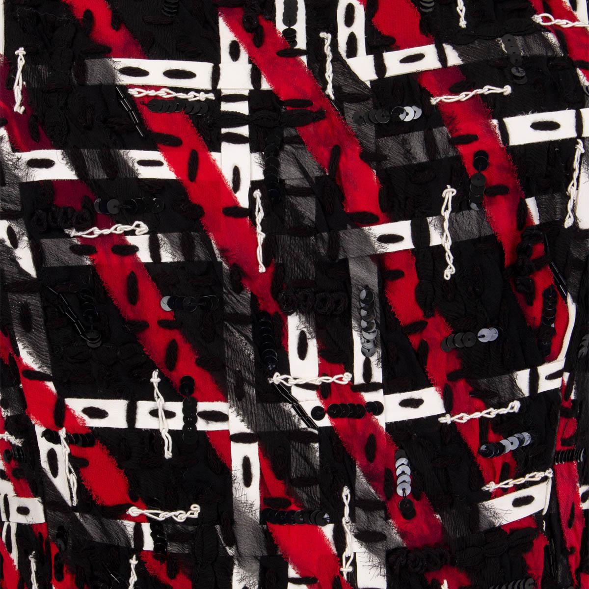 OSCAR DE LA RENTA red black silk SEQUIN & LEATHER Sheath Dress 0 XXS For Sale 1