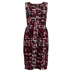 OSCAR DE LA RENTA - Robe fourreau en soie rouge noire et noire en sequins et cuir 0 XXS