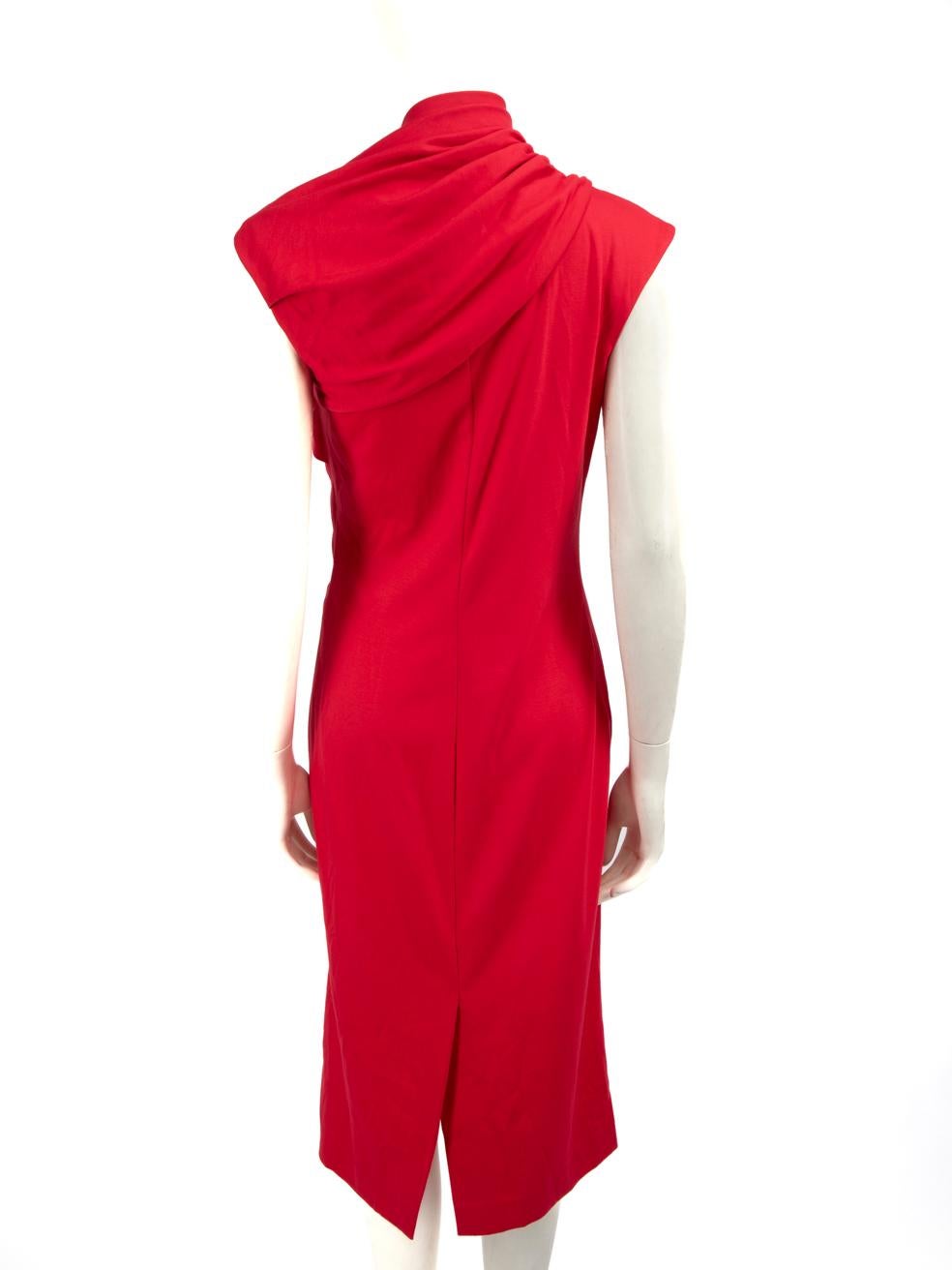 Oscar de la Renta Red Draped Detail Midi Dress Size L In Good Condition For Sale In London, GB