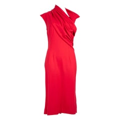 Oscar de la Renta - Robe midi drapée rouge, taille L