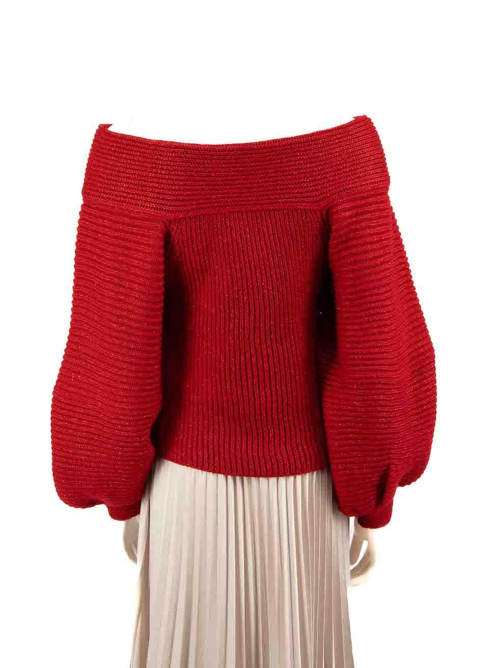 Oscar de la Renta Red Glitter Accent Knit Jumper Size M In Excellent Condition In London, GB