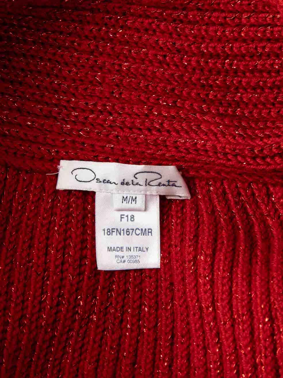 Women's Oscar de la Renta Red Glitter Accent Knit Jumper Size M